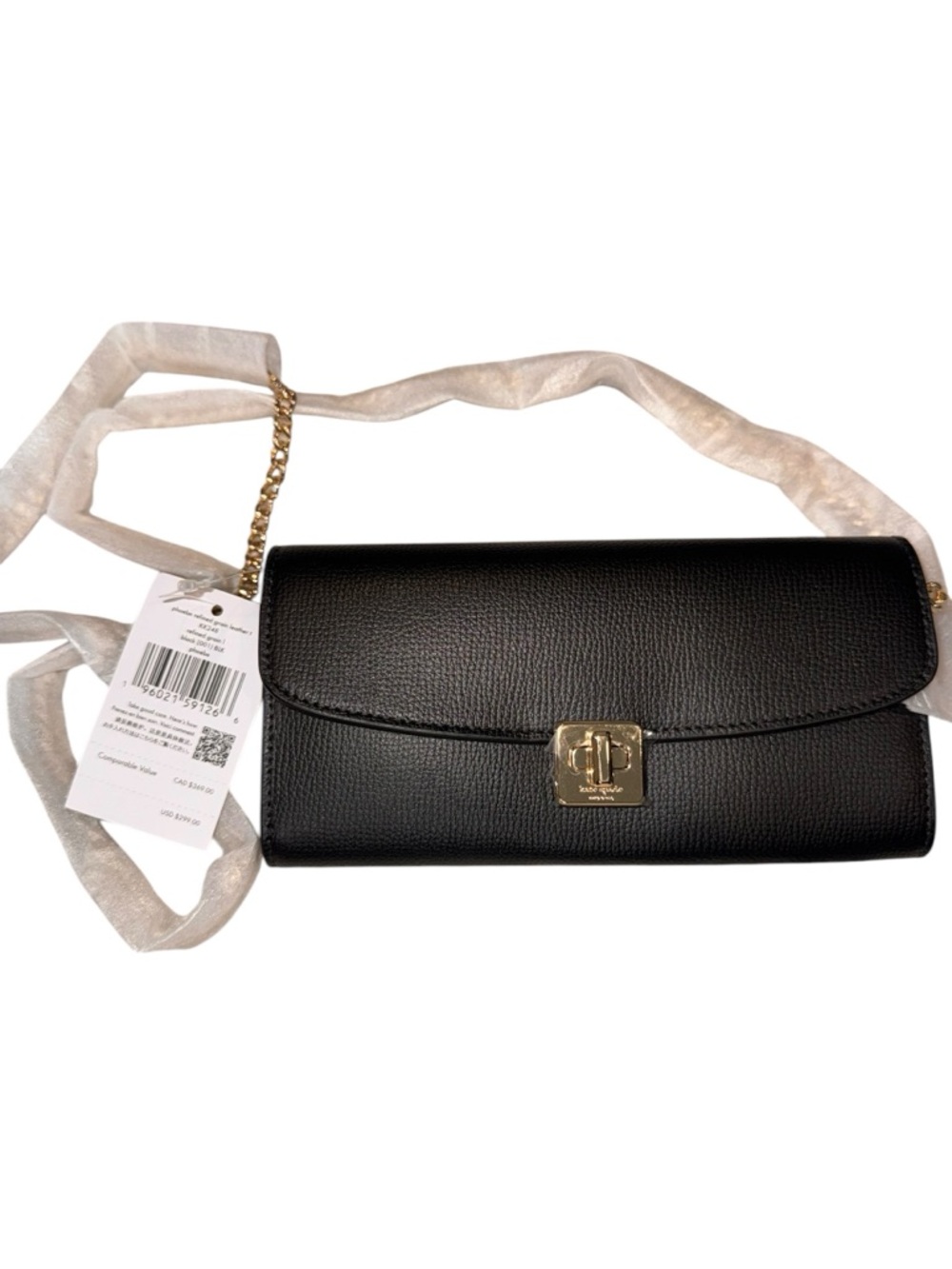 kate spade Black Leather Chain Shoulder Wallet with Gold Turnlock NWT